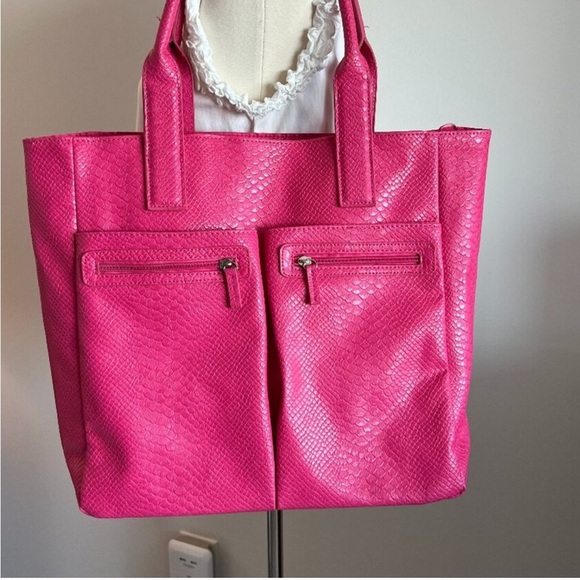 Neiman Marcus Large Pink Tote Bag with front pockets - Picture 5 of 13